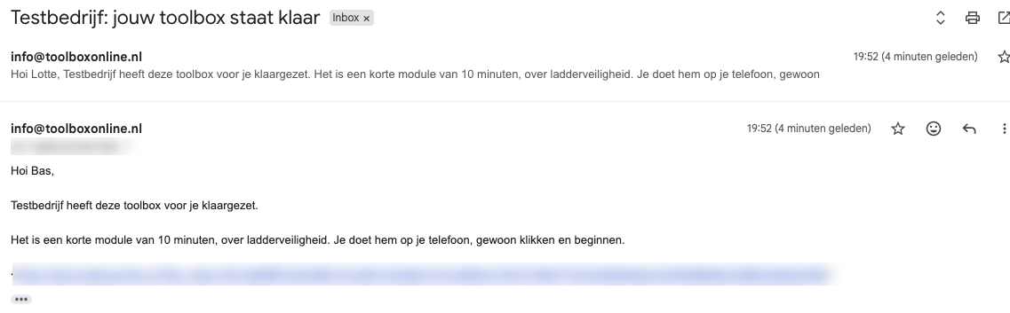 Uitnodigingsmail met persoonlijke link